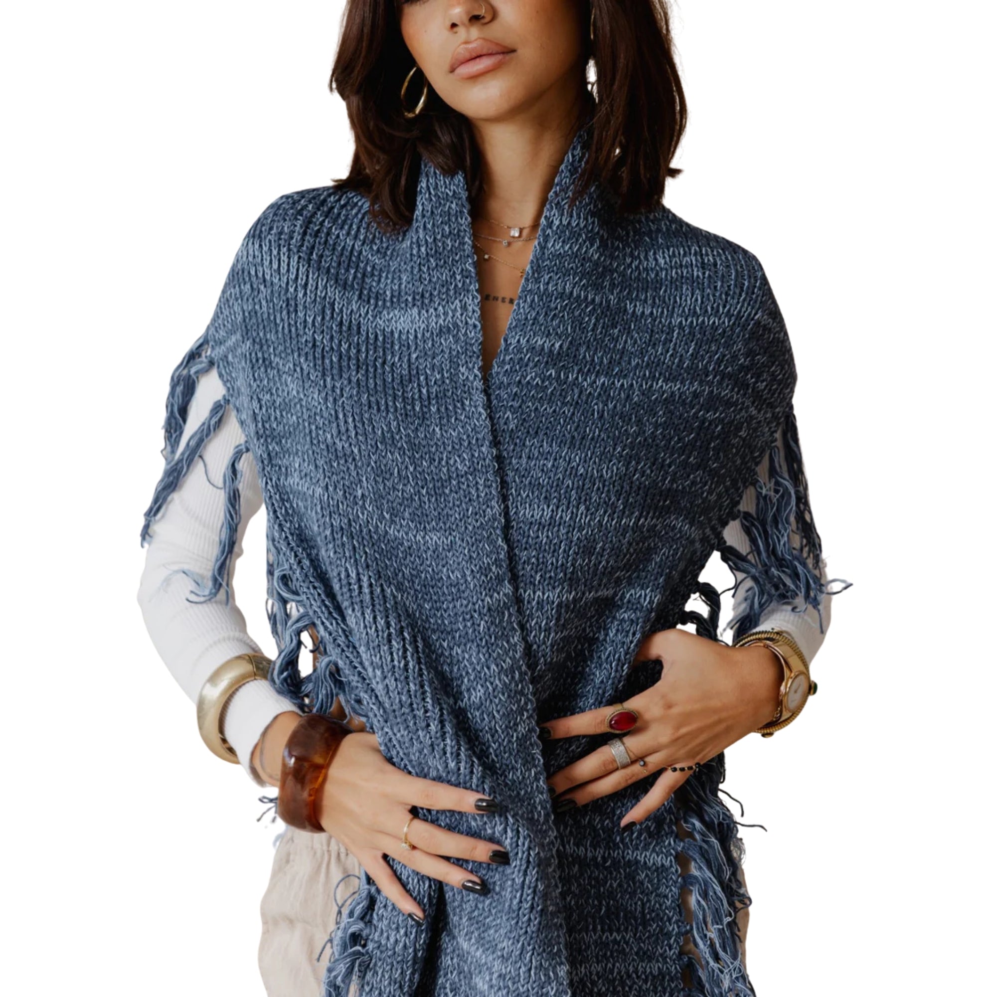 عباءة يدوية مصنوعة يدويًا باللون الأزرق البحري