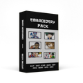 Embroidery pack box with anime character illustrations on a white background