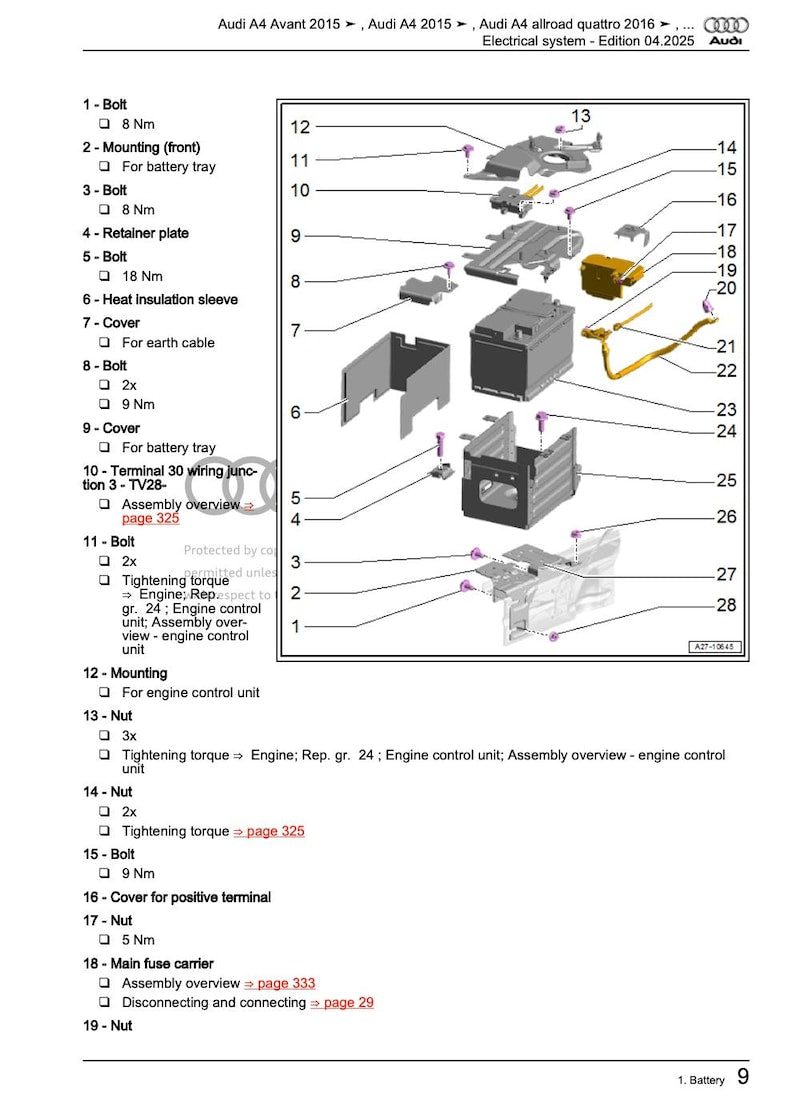 Audi A4 B9 2015-2019 Service Manual Repair, Workshop Service Repair, INSTANT Download PDF