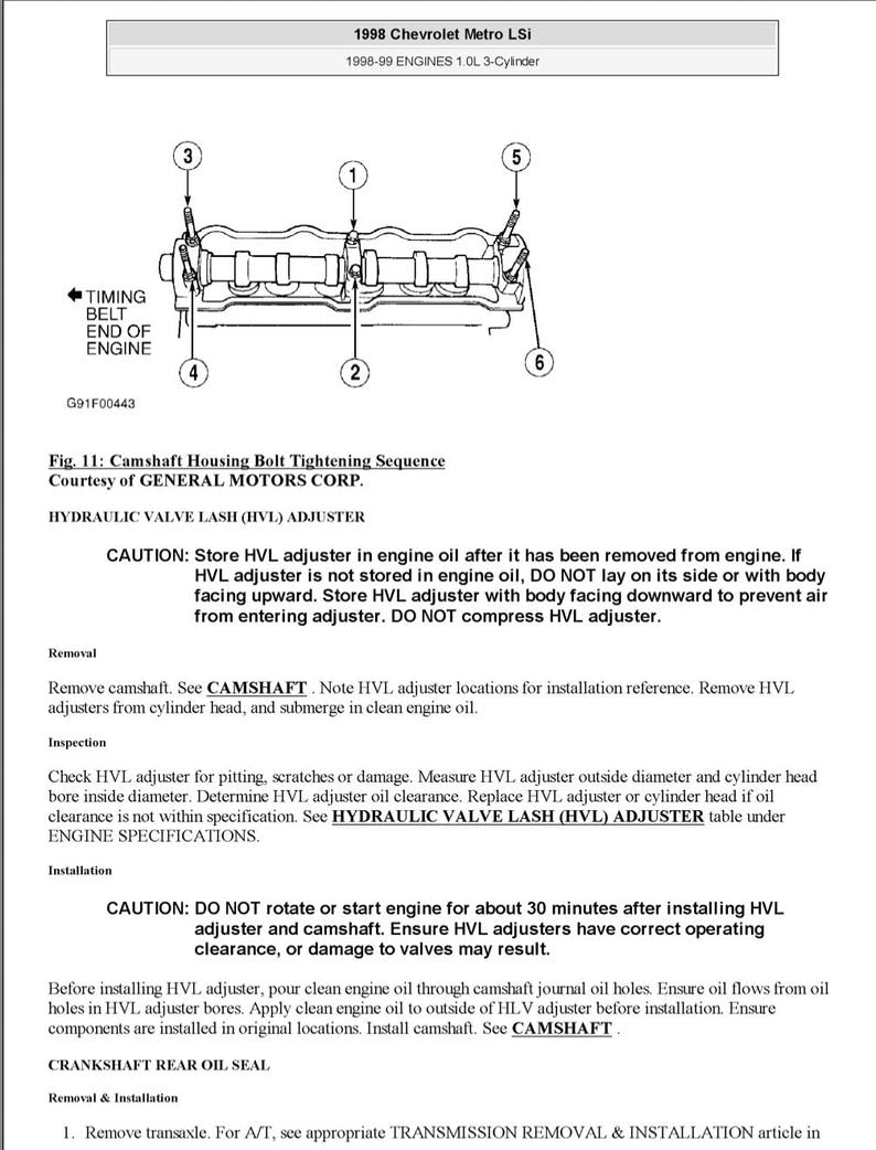 Chevrolet Metro 1998-2001 Service Manual Repair, Workshop Service Repair, INSTANT Download PDF