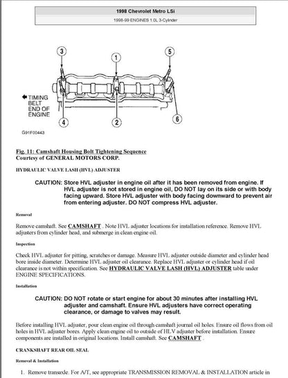 Chevrolet Metro 1998-2001 Service Manual Repair, Workshop Service Repair, INSTANT Download PDF