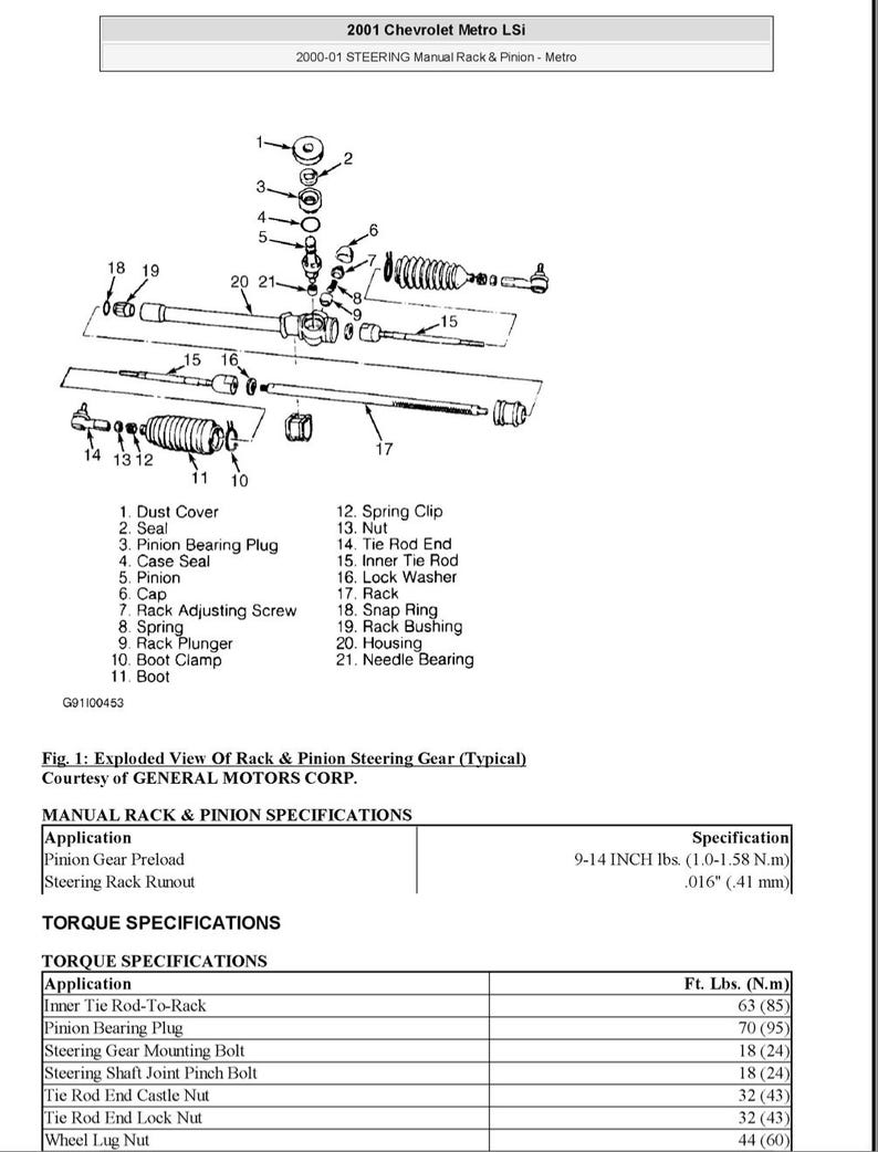 Chevrolet Metro 1998-2001 Service Manual Repair, Workshop Service Repair, INSTANT Download PDF