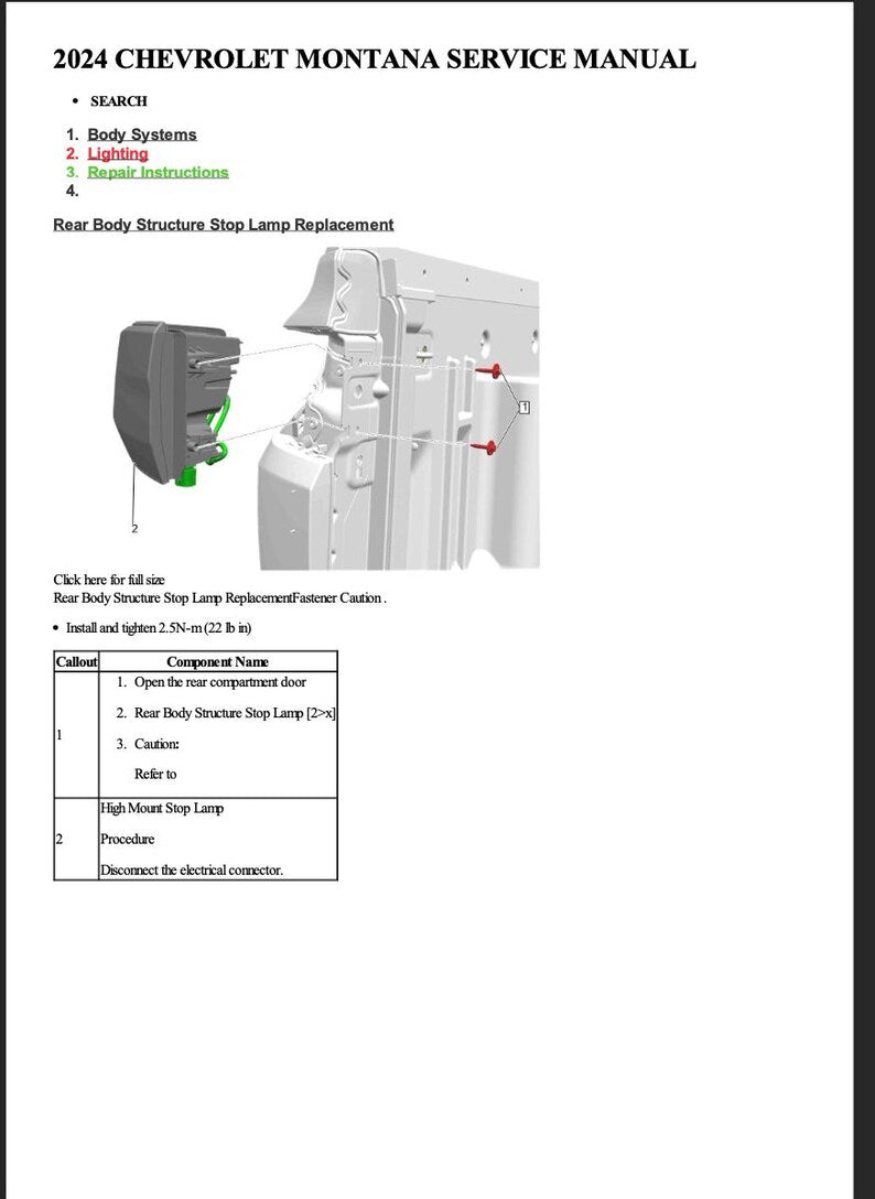 Chevrolet Montana 2024 Service Manual Repair, Workshop Service Repair, INSTANT Download PDF
