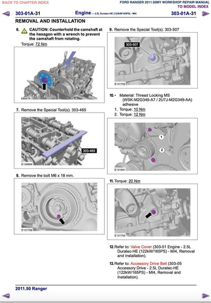 Ford Ranger IV 2012-2015 Service Manual Repair, Workshop Service Repair, INSTANT Download PDF