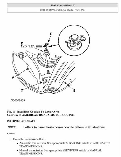 Honda Pilot 2003-2005 Service Manual Repair, Workshop Service Repair, INSTANT Download PDF