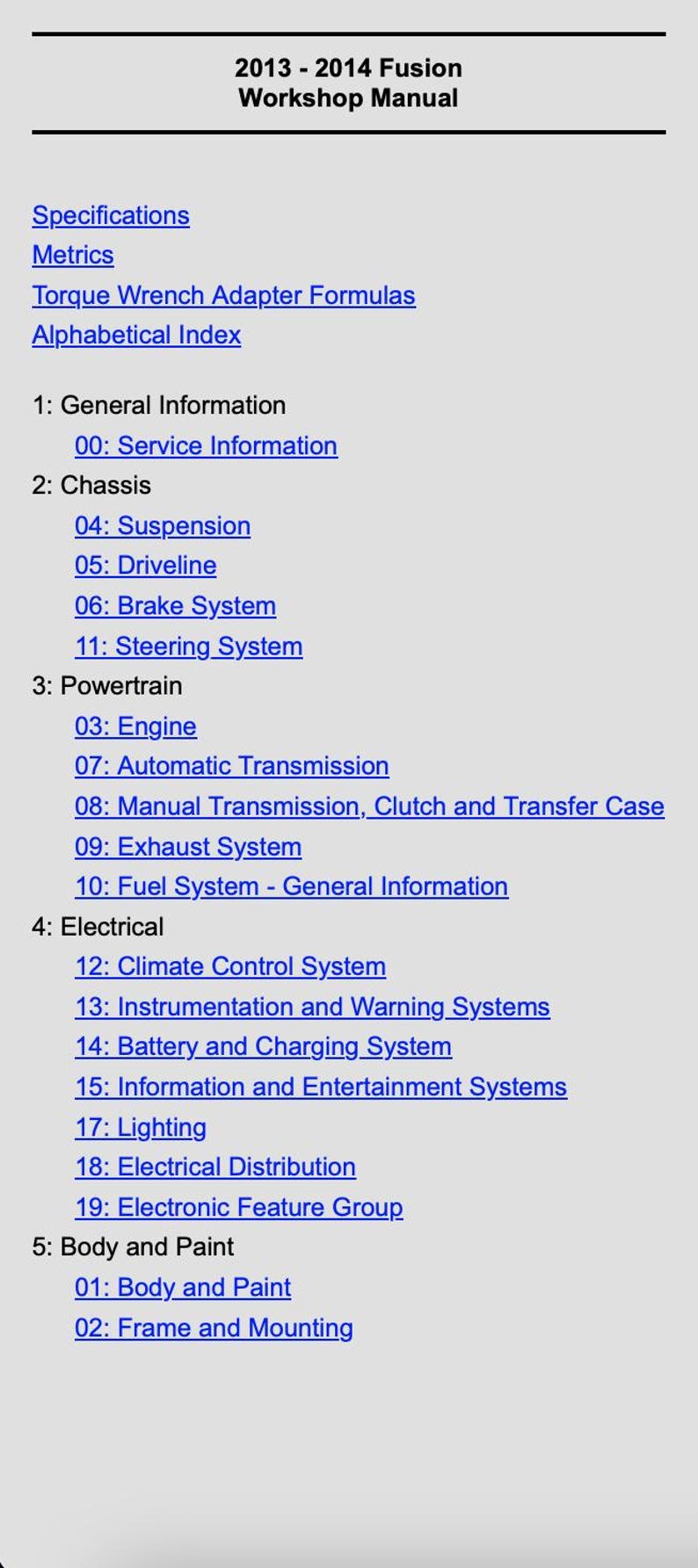 Ford Fusion 2013-2014 Service Manual Repair, Workshop Service Repair, INSTANT Download HTML