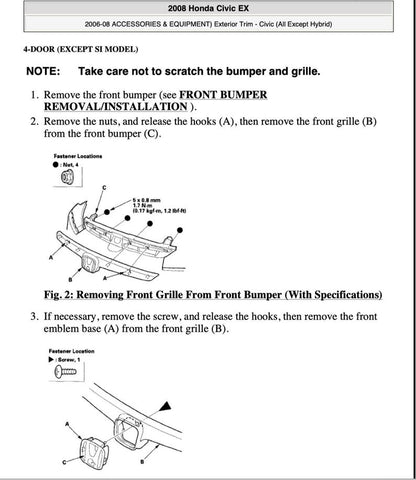 Honda Civic 4D 2005-2008 Service Manual Repair, Workshop Service Repair, INSTANT Download PDF