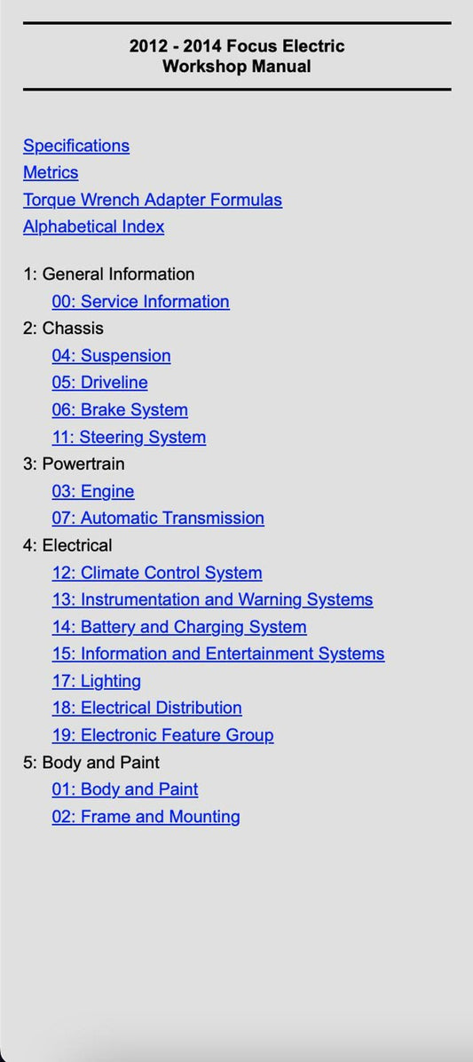 Ford Focus Electric 2012-2014 Service Manual Repair, Workshop Service Repair, INSTANT Download PDF