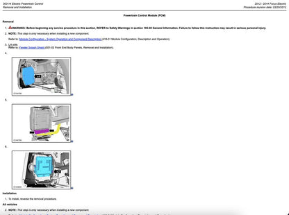 Ford Focus Electric 2012-2014 Service Manual Repair, Workshop Service Repair, INSTANT Download PDF