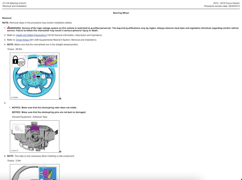 Ford Focus Electric 2012-2014 Service Manual Repair, Workshop Service Repair, INSTANT Download PDF