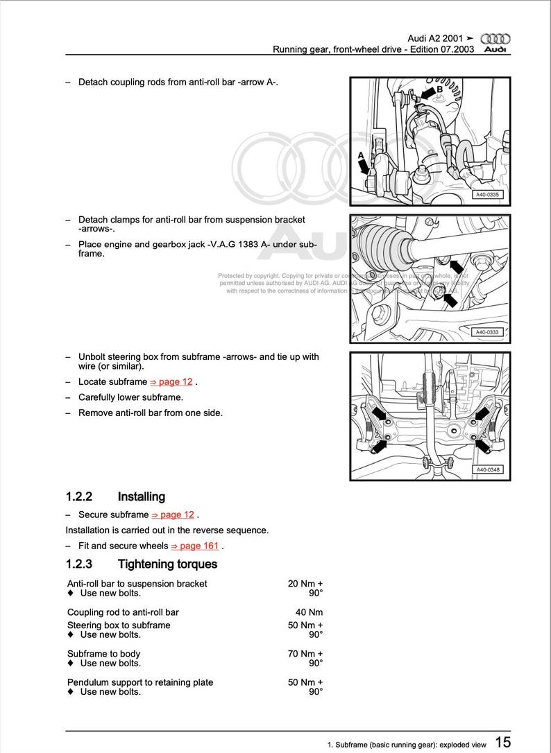Audi A2 2000-2005 Service Manual Repair, Workshop Service Repair, INSTANT Download PDF