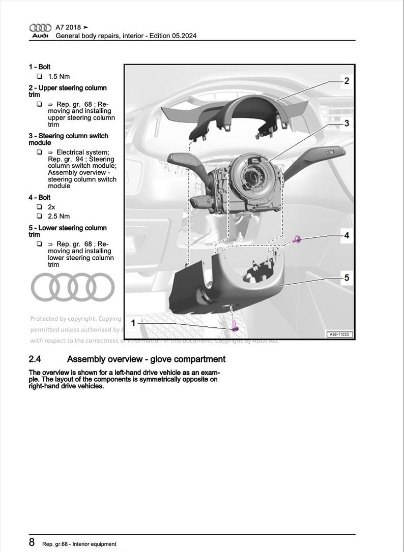 Audi A7 2018-2022 Service Manual Repair, Workshop Service Repair, INSTANT Download PDF