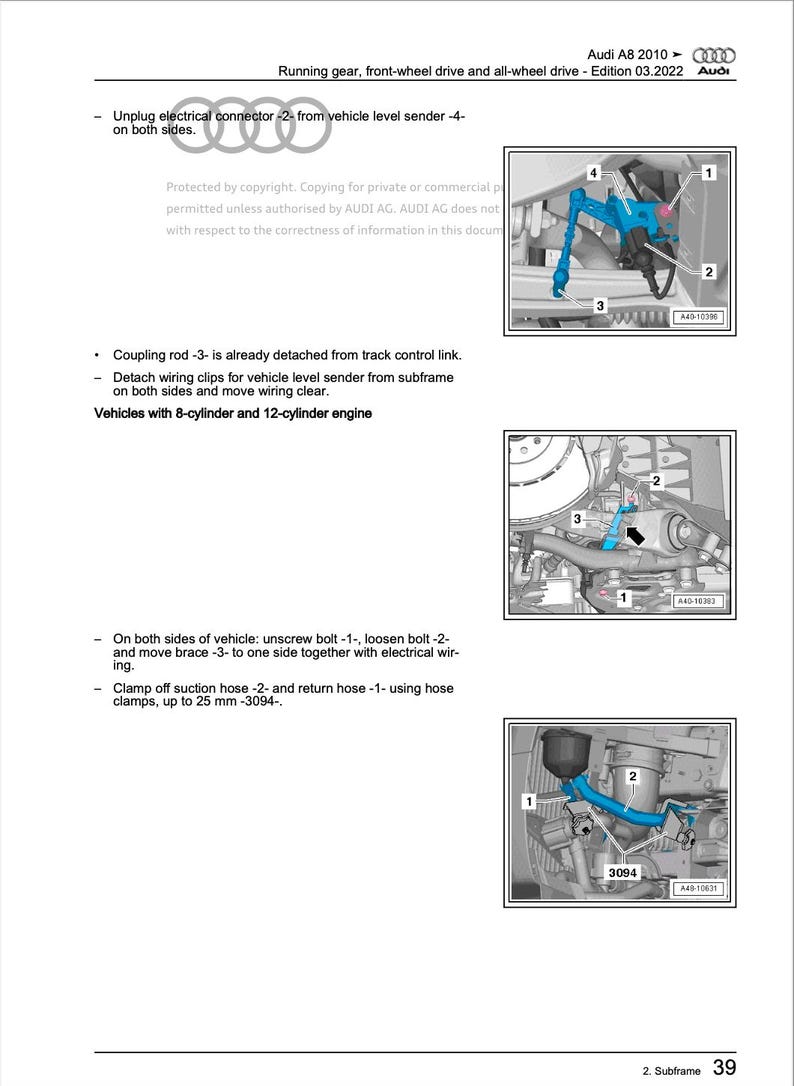 Audi A8 2010-2014 Service Manual Repair, Workshop Service Repair, INSTANT Download PDF