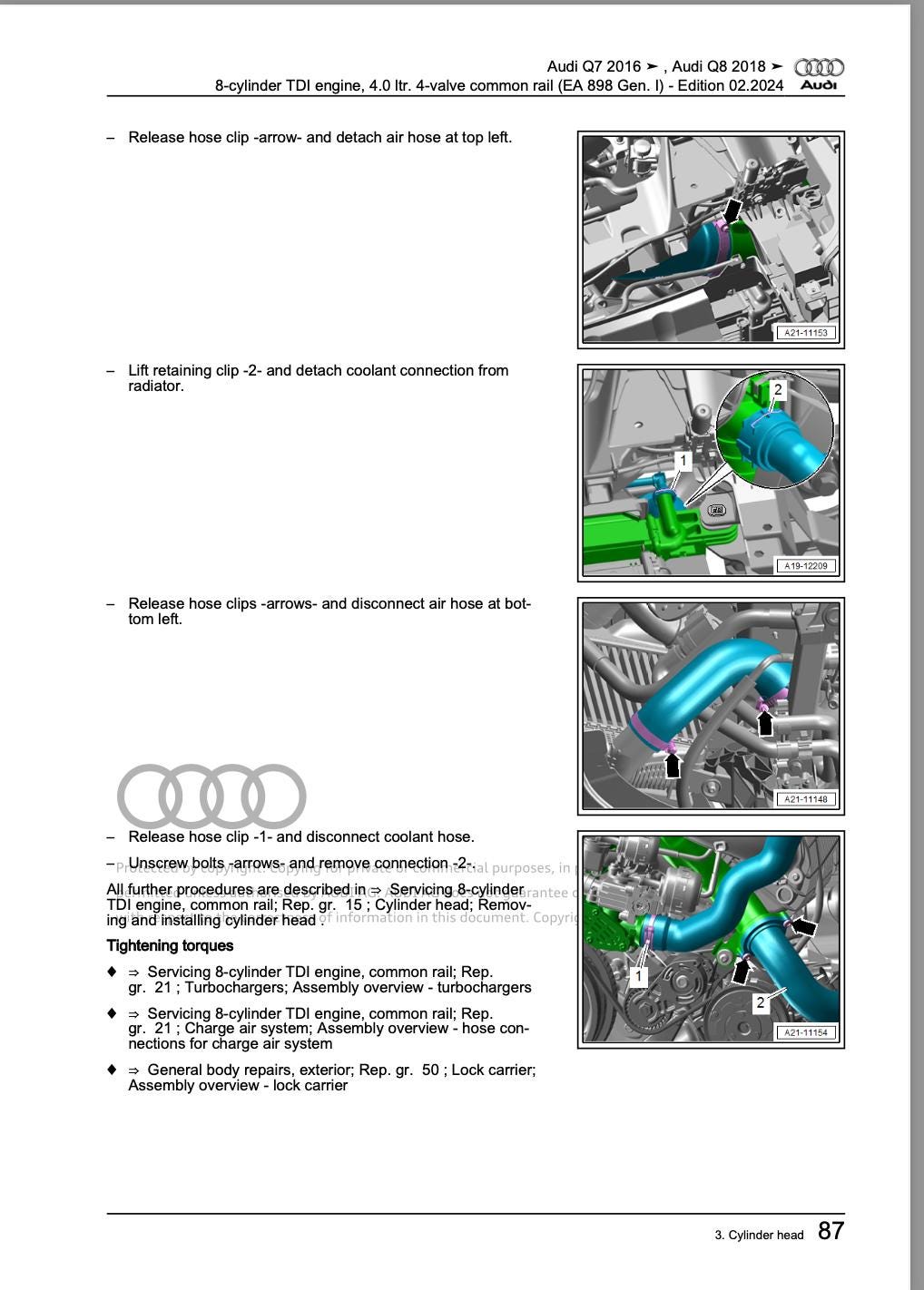 Audi Q7 2015-2024 Comprehensive Service Repair Workshop Manual PDF Download